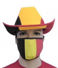Mondmasker + cowboyhoed Belgie EL Polyester Mondmasker + cowboyhoed in Belgische kleuren EL Polyester