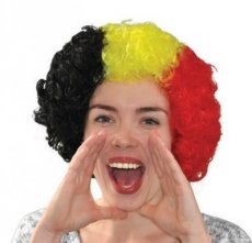 Curly hair wig with Belgian flag.