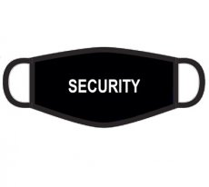 SECURITY mondmasker zwart/wit Polyester Zwart mondmasker / mondkapje cover bedrukt met witte tekst “SECURITY”